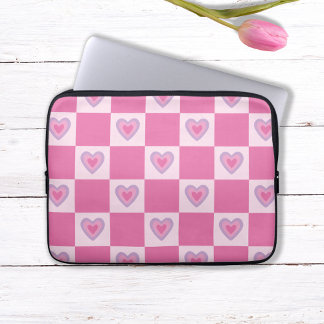 Retro Rosa Schachbrett Karo Herz Muster Laptopschutzhülle