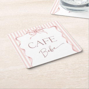 Retro Rosa Schleife Cafe Bebe Mädchen Kaffee Baby Rechteckiger Pappuntersetzer