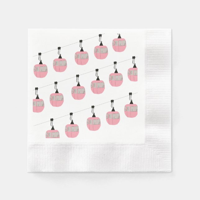 Retro Rosa Skilift Skilift Skifahrer Serviette (Vorderseite)