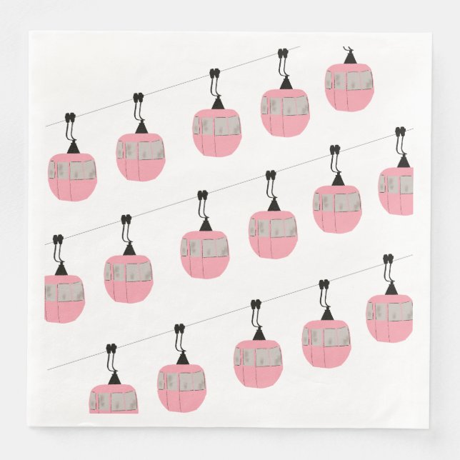 Retro Rosa Skilift Skilift Skifahrer Serviette (Vorderseite)