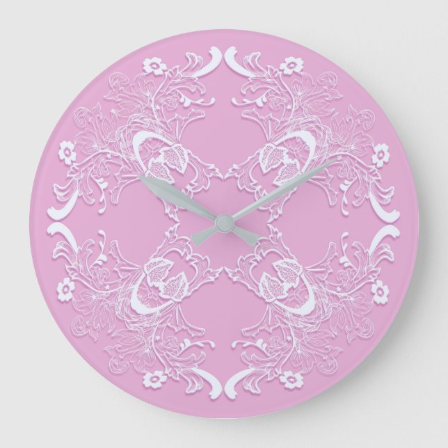Retro rosa Spitzemit blumenentwurf Große Wanduhr (Vorderseite)