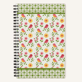 Retro Rosa Spring Birds Panel Journal Notizbuch