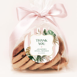 Retro-Rosa Streifen tropisches Brautparty Runder Aufkleber