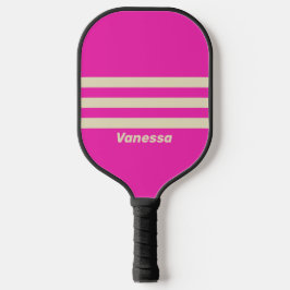 Retro rosa Three Across Striss mit Name Pickleball Schläger