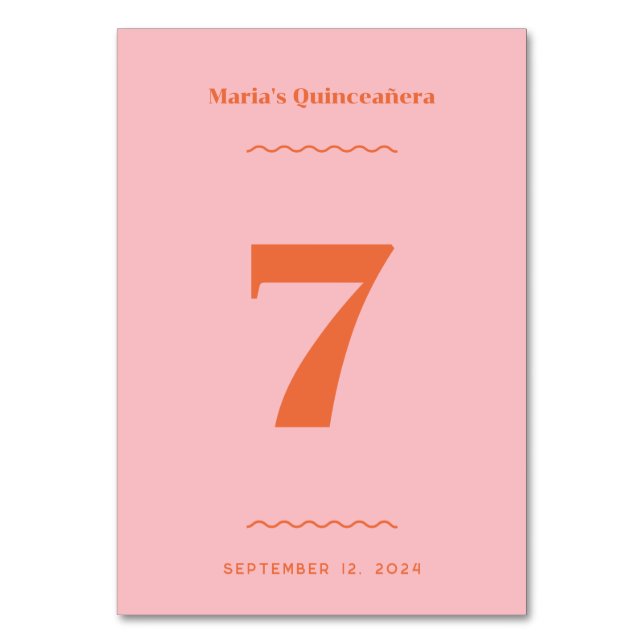 Retro-Rosa-Tischnummer Tischnummer (Vorderseite)