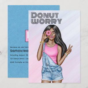 Retro-Rosa und Blau Donut-Mädchen Geburtstagsfeier Einladung