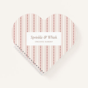 Retro Rosa und Braune Herz Streifen Bäckerei Notizbuch