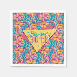 Retro Rosa und Gelbe Blüte Geburtstag Serviette