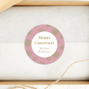 Retro Rosa und Gold Floral Frohe Weihnachten Party Runder Aufkleber
