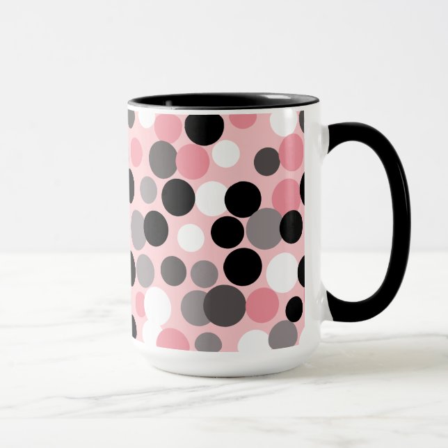 Retro-Rosa- und Graupolka-Dots-Tasse Tasse (Rechts)
