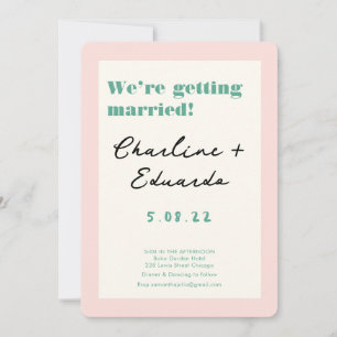 Retro-Rosa- und Grün-Schreibschrift-Hochzeit Einladung
