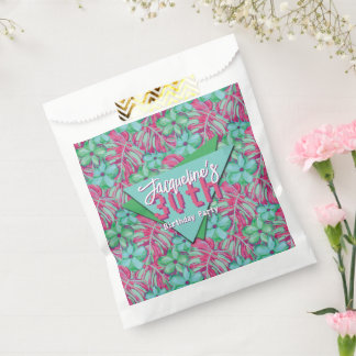 Retro Rosa und Grüne Florale Geburtstags Geschenktütchen