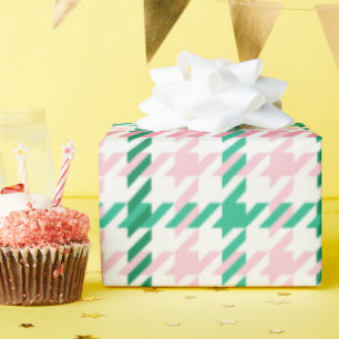 Retro-Rosa und grünes Hahnentrittmuster kariertes Geschenkpapier