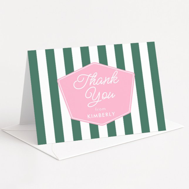 Retro rosa und grünes Palm Beach Brautparty Dankeskarte (Retro Pink And Green 1950s glamour vacation folding thank you card mockup)
