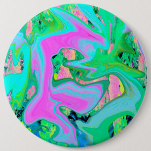 Retro Rosa und Hellblau Liquid Art auf Hortensie Button