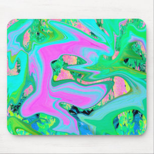 Retro Rosa und Hellblau Liquid Art auf Hortensie Mousepad