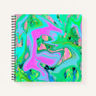 Retro Rosa und Hellblau Liquid Art auf Hortensie Notizbuch