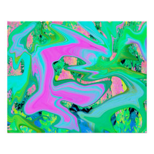 Retro Rosa und Hellblau Liquid Art auf Hortensie Poster