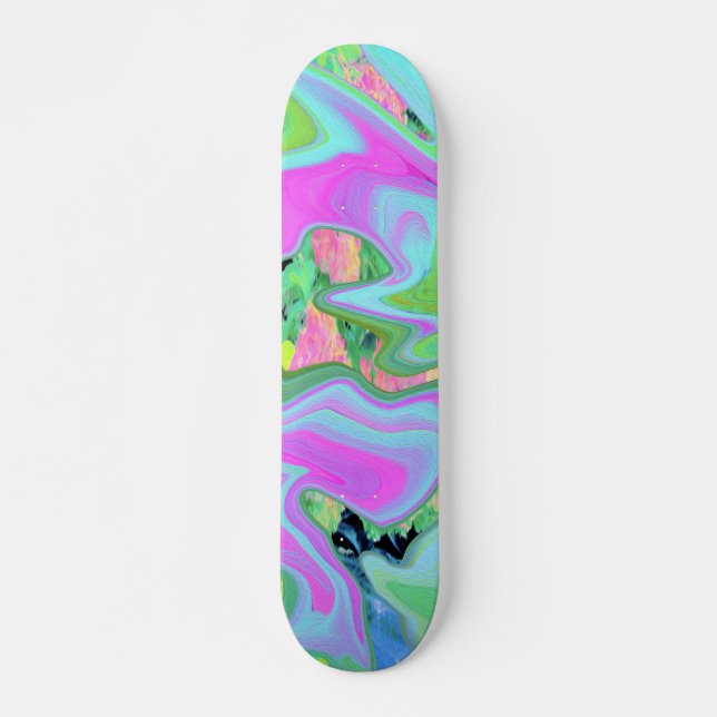 Retro Rosa und Hellblau Liquid Art auf Hydrangea Skateboard (Vorne)