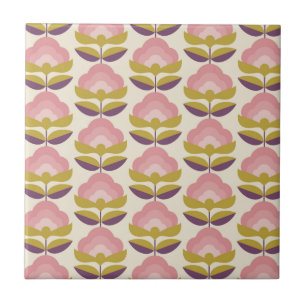 Retro-Rosa- und Lila-Blumenmuster Fliese