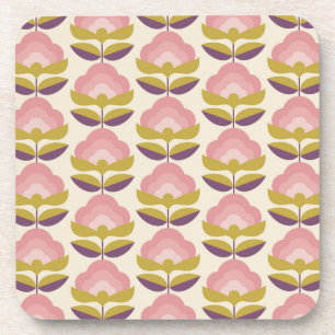 Retro-Rosa- und Lila-Blumenmuster Getränkeuntersetzer