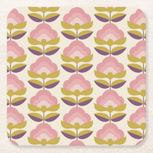 Retro-Rosa- und Lila-Blumenmuster Rechteckiger Pappuntersetzer