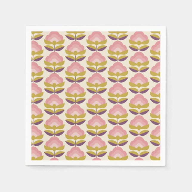 Retro-Rosa und Lila Blumenmuster Serviette (Vorderseite)