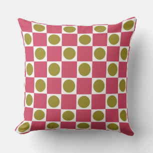Retro Rosa und Olive Kreis Check Kissen