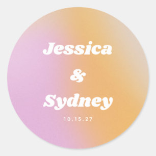 Retro Rosa und Orange Gradient Wedding Runder Aufkleber