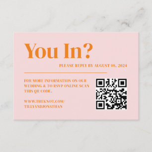 Retro Rosa und Orange Hochzeit RSVP QR Code Begleitkarte