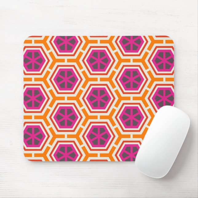 Retro Rosa und Orange Modernes geometrisches Muste Mousepad (Mit Mouse)