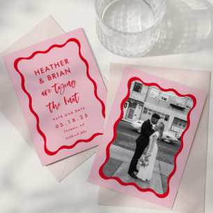 Retro Rosa und Red Tying The Knoten Hochzeit Save The Date