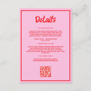Retro Rosa und Red Wavy Handwriting Hochzeit Detai Begleitkarte