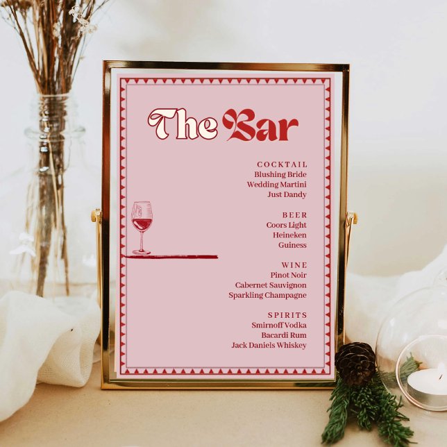 Retro Rosa und Rot Bar Drink Menu Poster (Von Creator hochgeladen)