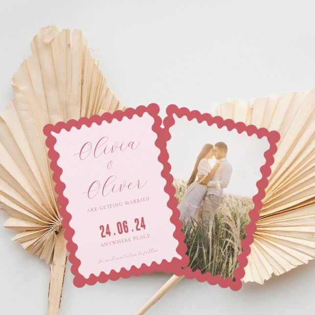 Retro-Rosa- und Rot-Foto-Hochzeit Save The Date (Von Creator hochgeladen)