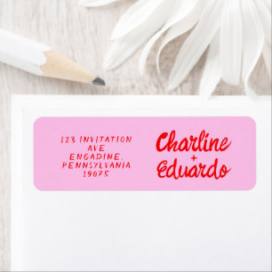 Retro-Rosa- und Rot-Handschrift-Hochzeitslabel