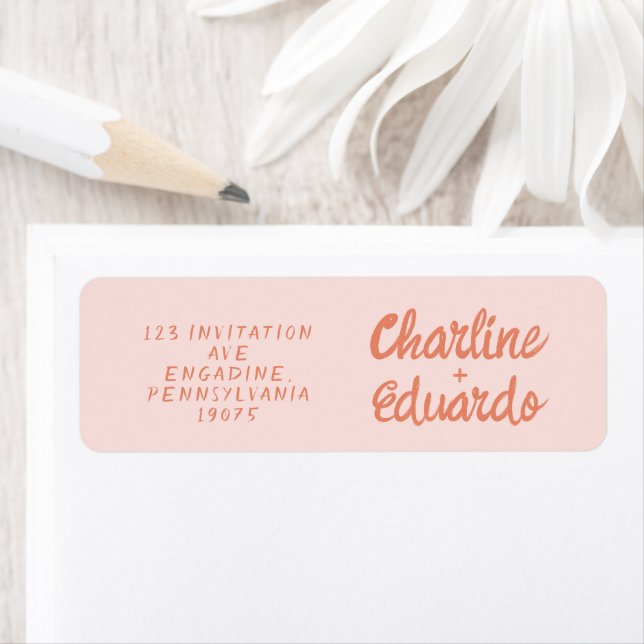 Retro-Rosa- und Rot-Handschrift-Hochzeitslabel (Insitu)