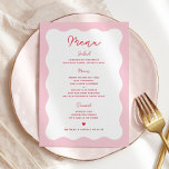 Retro Rosa und Rot Moderne Wavy Wedding Menu Cards Menükarte<br><div class="desc">Retro Rosa und Rot Moderne Wavy Wedding Menu Cards</div>