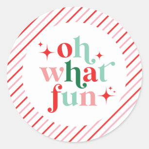 Retro Rosa und Rot Oh, was Spaß Runder Aufkleber
