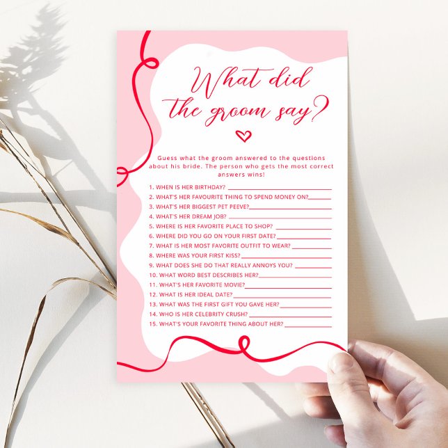 Retro rosa und rot Was hat der Bräutigam zu Spiel  (Von Creator hochgeladen)