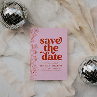 Retro-Rosa und Rote Blüte Save the Date