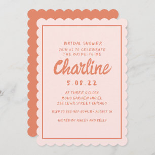 Retro Rosa und Rote Handschrift Brautparty Invii Einladung