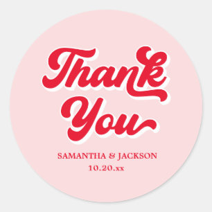 Retro Rosa und Rote Hochzeit Runder Aufkleber