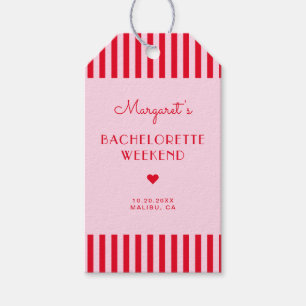 Retro Rosa und Rote Streifen Bachelorette Wochenen Geschenkanhänger