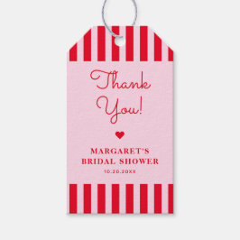 Retro Rosa und Rote Streifen Brautparty Geschenkanhänger