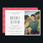 Retro Rosa und Rote Tafel Foto Bat Mitzvah Einladung<br><div class="desc">Retro Rosa und Rote Tafel Foto Bat Mitzvah Einladung</div>