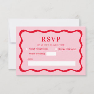 Retro-Rosa- und Rothalbwelle-Hochzeit RSVP Karte