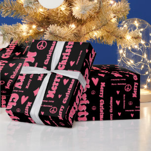 Retro Rosa und Schwarz Frohe Weihnachten Frieden & Geschenkpapier