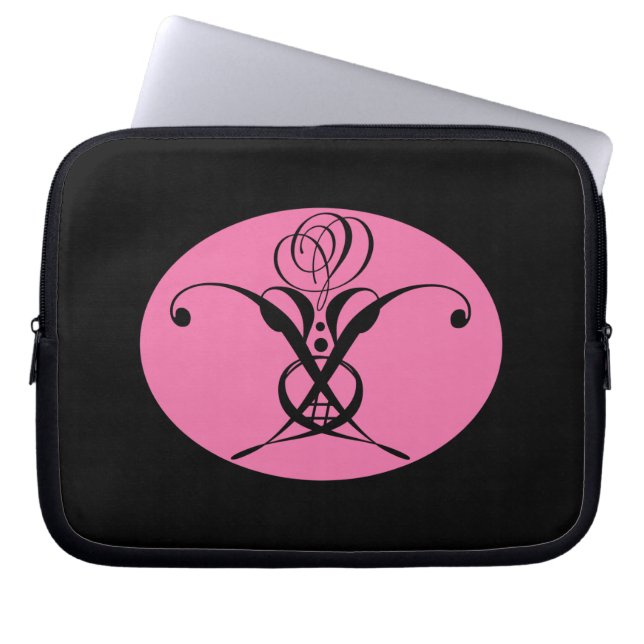Retro Rosa und Schwarz Geblüht Rose Laptopschutzhülle (Vorderseite)