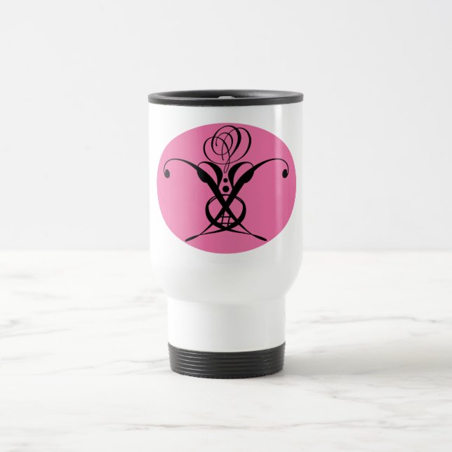 Retro Rosa und Schwarz Geblüht Rose Reisebecher (Mittel)